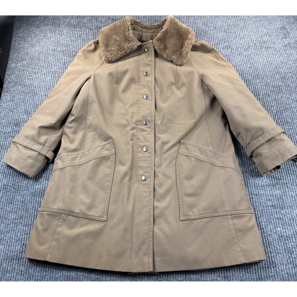 Vintage Forecaster Of Boston Coat Womens 9/10 Brown Faux Fur Collar Trench Lined